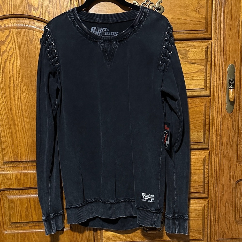 Affliction Black Long Sleeve Lace-Up Sweatshirt - Size Large